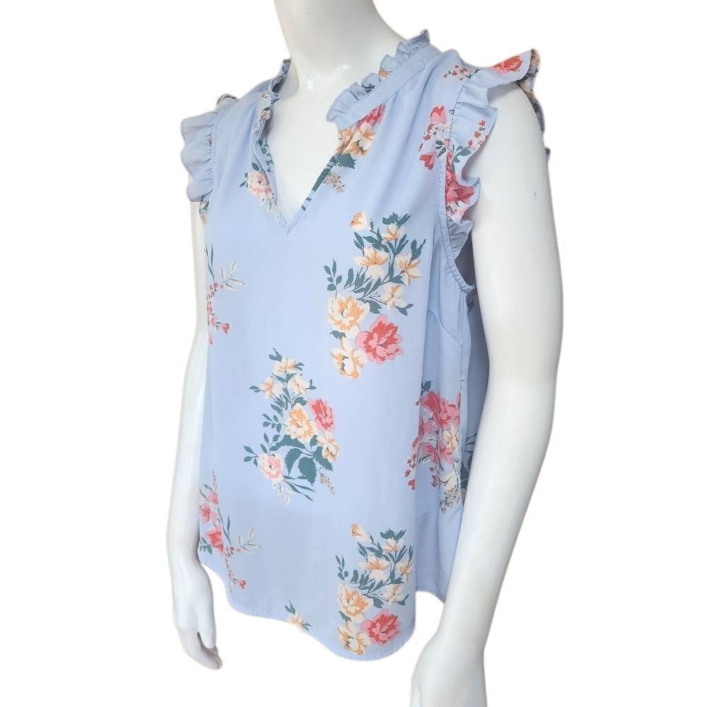 41 Hawthorne Blue Floral Sleeveless Top (S)